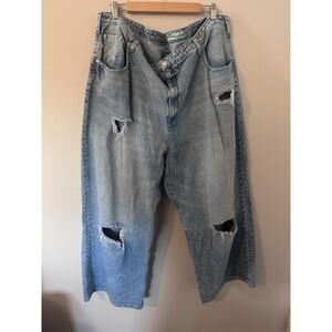 Anthropologie womens size 26W wide leg distressed light blue jeans